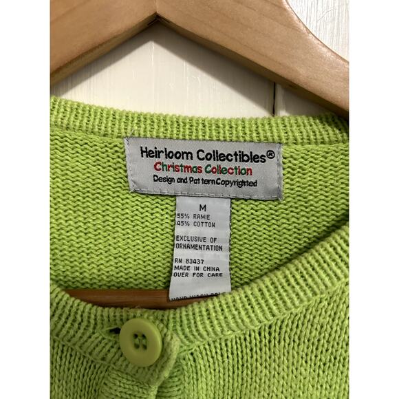 Vintage Christmas Sweater Size M Green Button Up Cardigan Snowmen Candy Cane - Picture 3 of 6